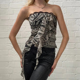 Goth Leopard Print Corset Top Ruffles Patchwork Strapless Skinny Tube Tops Harajuku y2k Cropped Top Streetwear Tees